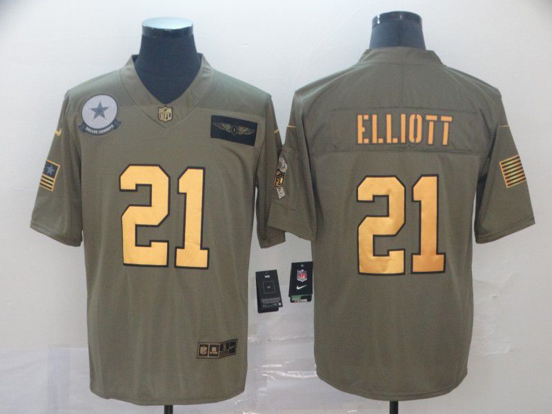 Men Dallas Cowboys #21 Elliott Gold Nike Olive Salute To Service Limited NFL Jersey->dallas cowboys->NFL Jersey